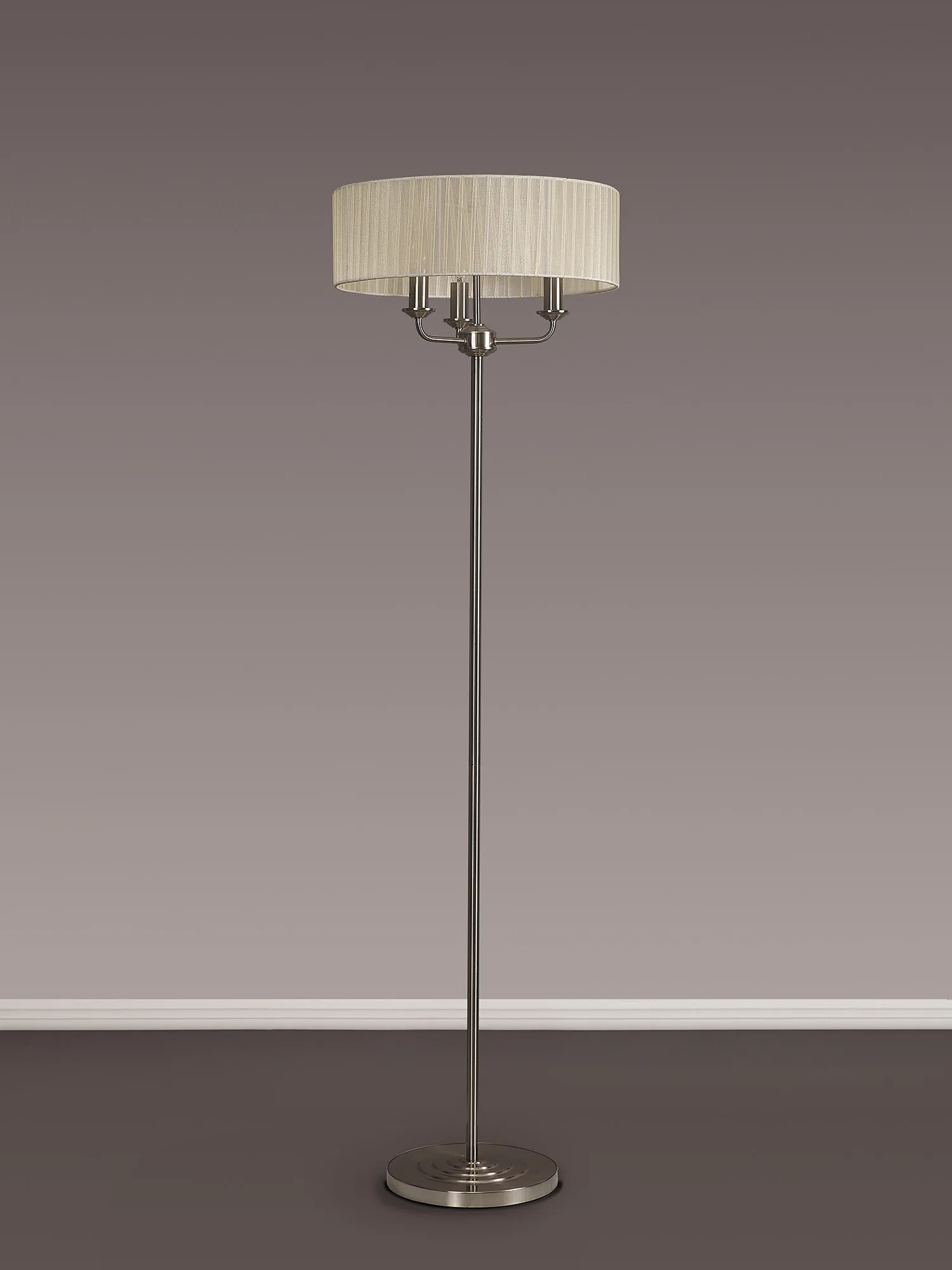 Banyan 45cm 3 Light Floor Lamp Satin Nickel, Cream DK0927  Deco Banyan SN CR